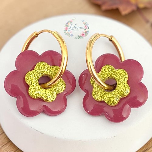 Boucles d'oreilles créoles interchangeables superposables " pétales d’automne "