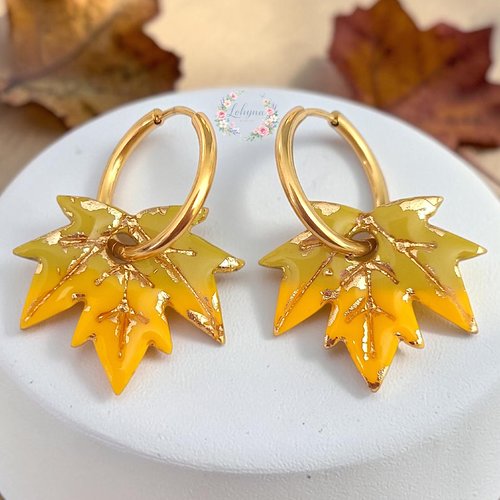 Boucles d'oreilles créoles interchangeables "feuille d'automne"