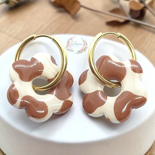 Boucles d'oreilles créoles interchangeables " moka "