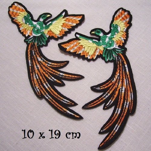 Applique patch écusson thermocollant symétrique, oiseau phoenix ** 10 x 19 cm ** applique brodée à repasser