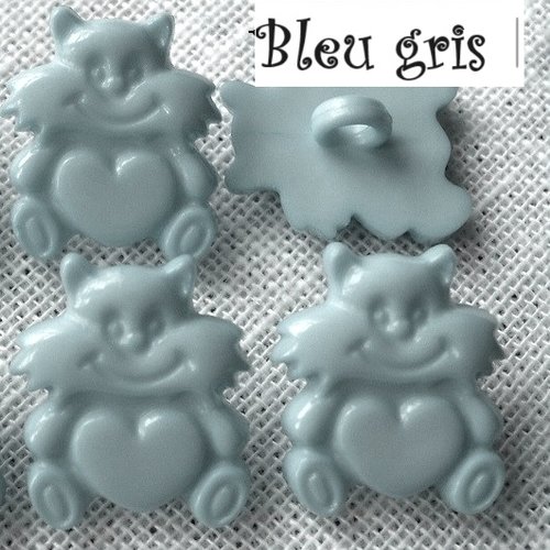 B25 / bleu gris ** 16 x 18 mm ** bouton tige / chat coeur - vendu à l'unité - tricot couture