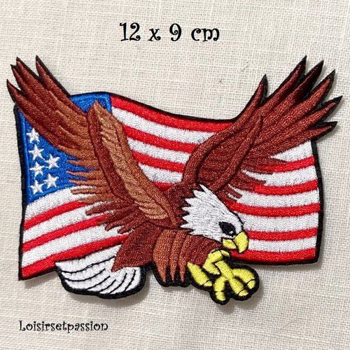 Applique patch écusson thermocollant - drapeau usa oiseau aigle, ailes bicolores ** 12 x 9 cm ** applique à repasser