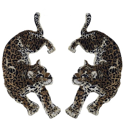 Applique symétrique, patch brodé, panthère, léopard, tigre, guépard, 13 x 25 cm, écusson à coudre - acd77