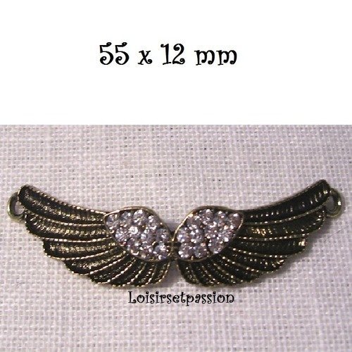 Connecteur, ailes d'ange strass - bronze ** 55 x 12 mm ** vendu à l'unité, bracelet, collier - pe09