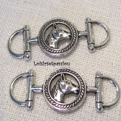 Perle connecteur, rond tête de cheval, argenté, 43 x 17 mm, vendu à l'unité - pm29 - breloque, bracelet