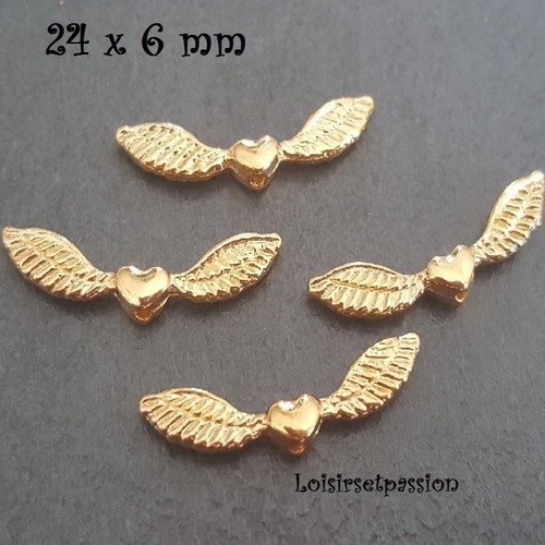 Perle métal, ailes d'ange et coeur, doré ** 24 x 6 mm ** vendu à l'unité - pm07