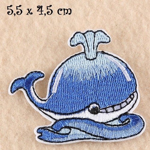 Patch écusson thermocollant, baleine vague bleue ** 5,5 x 4,5 cm ** applique à repasser
