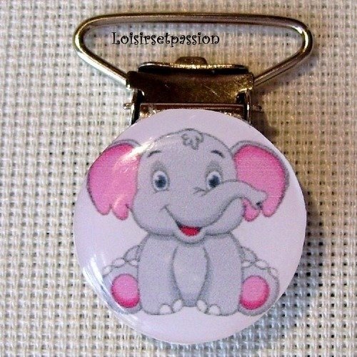 Clip pince tétine, cabochon, éléphant assis ** 20 ou 25 mm ** attache doudou, bretelle, crocodile - cr056