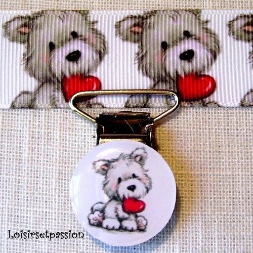 Clip pince tétine, cabochon, chien coeur rouge ** 20 ou 25 mm ** attache doudou, bretelle, crocodile - cr046