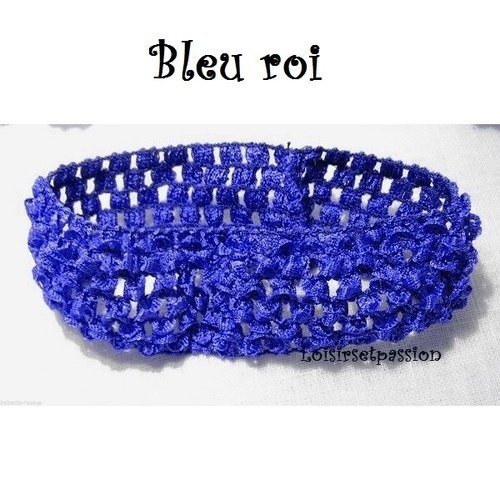 Bandeau cheveux  ** bleu roi ** serre tête élastique à customiser, décorer - dentelle effet crochet - b12 / n°18
