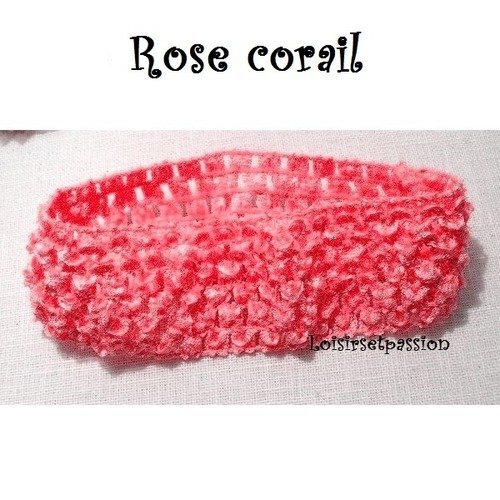 Bandeau cheveux  ** rose corail ** serre tête élastique à customiser, décorer - dentelle effet crochet - b12 / n°8