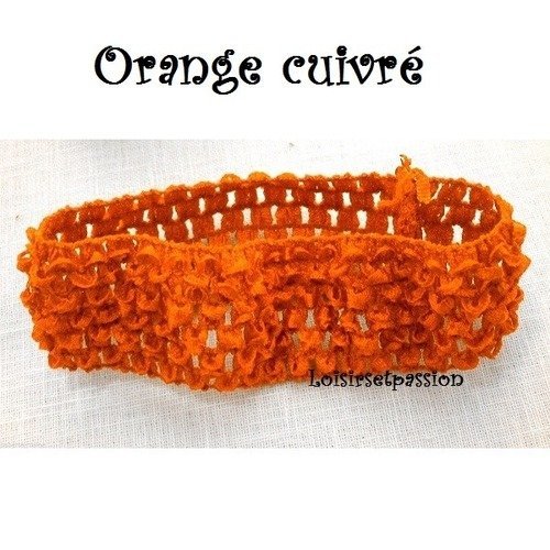 Bandeau cheveux ** orange cuivré ** serre tête élastique à customiser, décorer - dentelle effet crochet - b12 / n°7
