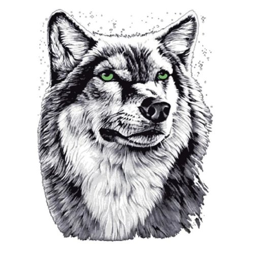 Patch applique, dessin transfert thermocollant, chien loup, gris blanc, sérigraphie à repasser - t996