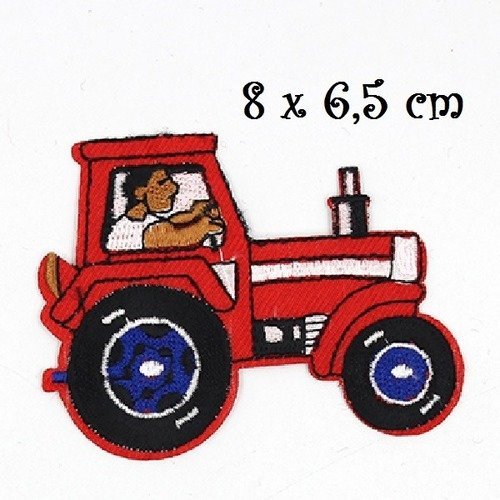 Patch écusson thermocollant - tracteur rouge ** 8 x 6,5 cm ** applique à repasser