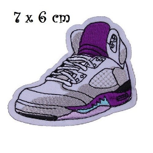 Patch écusson thermocollant, chaussures sport, basket tennis, blanc violet ** 7 x 6 cm **  applique à repasser