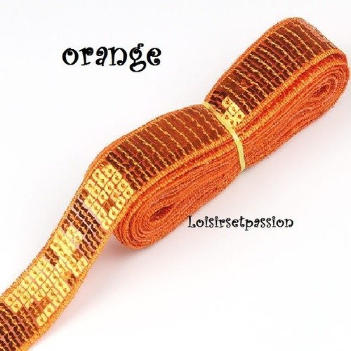 Ruban sequin - orange - galon carré paillette scintillant ** 25 mm / 5 rangs ** vendu par 50 cm - sacs couture patinage