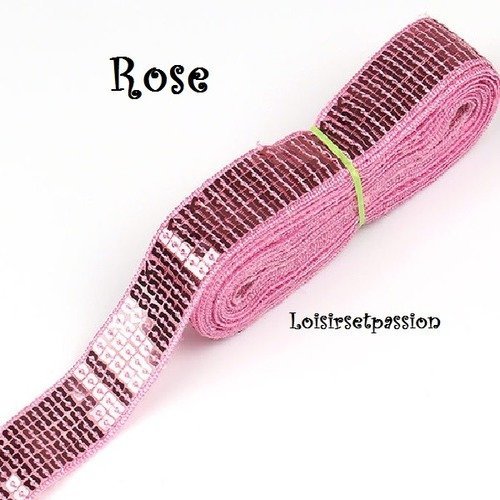 Ruban sequin - rose - galon carré paillette scintillant ** 25 mm / 5 rangs ** vendu par 50 cm - sacs couture patinage