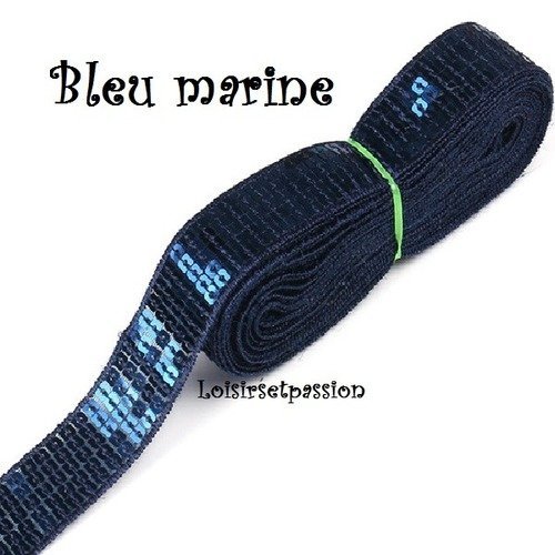 Ruban sequin - bleu marine - galon carré paillette scintillant ** 25 mm / 5 rangs ** vendu par 50 cm - sacs couture patinage