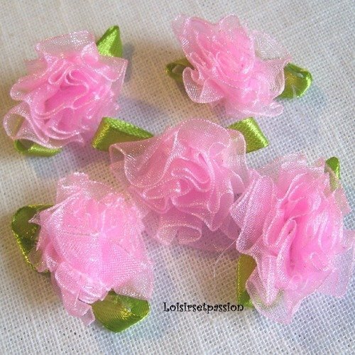 Applique fleur froufrou en ruban organza, rose ** 30 mm ** à coudre ou à coller, vendu à l'unité - f09