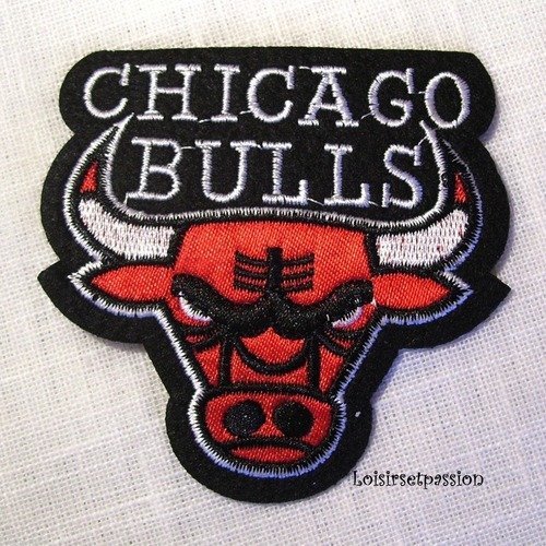 Écusson patch thermocollant, taureau chicago bulls rouge ** 7 x 7 cm ** applique à repasser
