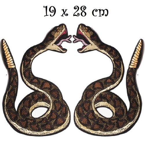 Grand écusson symétrique, serpent cobra, 19 x 28 cm, patch brodé thermocollant, applique à repasser
