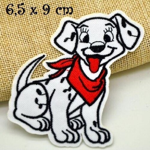 Applique patch écusson thermocollant - chien dalmatien foulard bandana rouge ** 6,5 x 9 cm ** applique à repasser