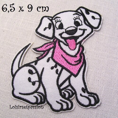 Applique patch écusson thermocollant - chien dalmatien foulard bandana rose ** 6,5 x 9 cm ** applique à repasser