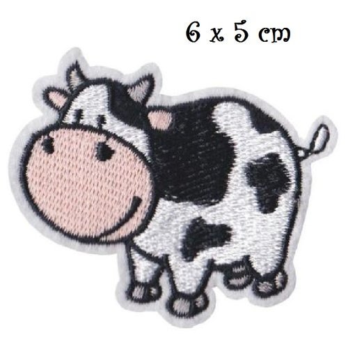 Écusson patch thermocollant, vache blanche tâche noire ** 6 x 5 cm ** applique à repasser