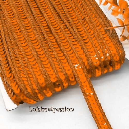 Ruban galon sequin, bordure liseré - orange cuivré ** 12 mm / 1 rang ** paillette ronde scintillant - vendu au mètre - sacs couture 