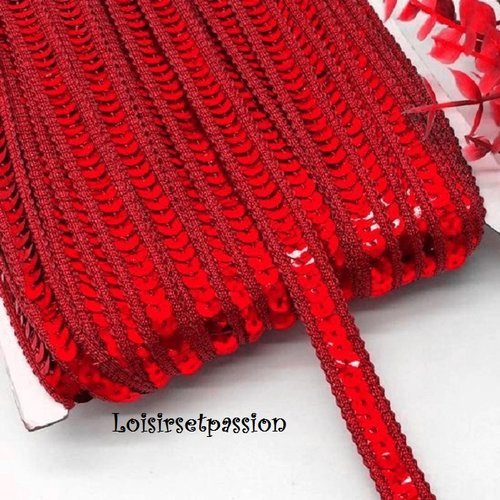 Ruban galon sequin, bordure liseré - rouge ** 12 mm / 1 rang ** paillette ronde scintillant - vendu au mètre - sacs couture costume