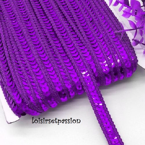 Ruban galon sequin, bordure liseré - violet ** 12 mm / 1 rang ** paillette ronde scintillant - vendu au mètre - sacs couture costume