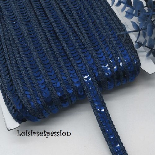 Ruban galon sequin, bordure liseré - bleu marine ** 12 mm / 1 rang ** paillette ronde scintillant - vendu au mètre - sacs