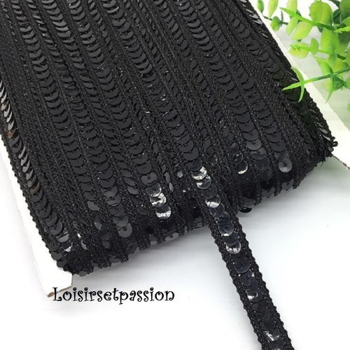 Ruban galon sequin, bordure liseré - noir ** 12 mm / 1 rang ** paillette ronde scintillant - vendu au mètre - sacs couture costume