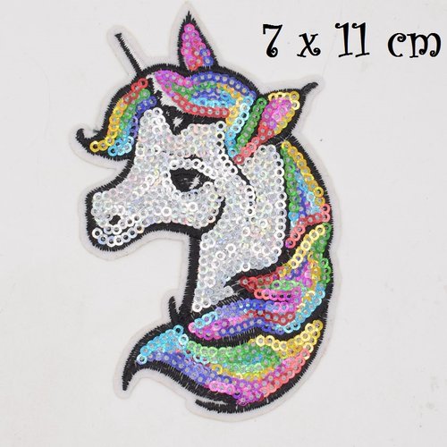 ÉCUSSON PATCH THERMOCOLLANT Cheval Licorne crinière Arc en ciel 7 x 7 cm