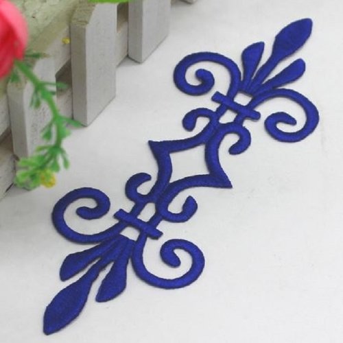 Écusson patch thermocollant - emblème fleur de lys, armoiries royauté, bleu roi ** 17 x 5,5 cm ** applique à repasser