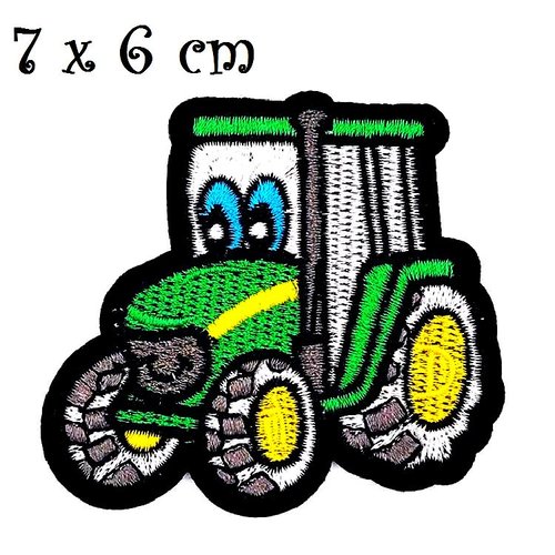 Écusson patch thermocollant - tracteur animé vert ** 7 x 6 cm ** applique à repasser