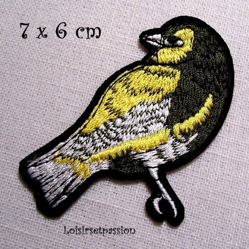 Écusson patch - oiseau moineau jaune kaki ** 7 x 6 cm ** applique brodée thermocollante