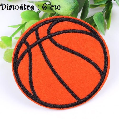 Applique patch écusson thermocollant - ballon basket ball orangé ** diamètre 6 cm ** applique à repasser