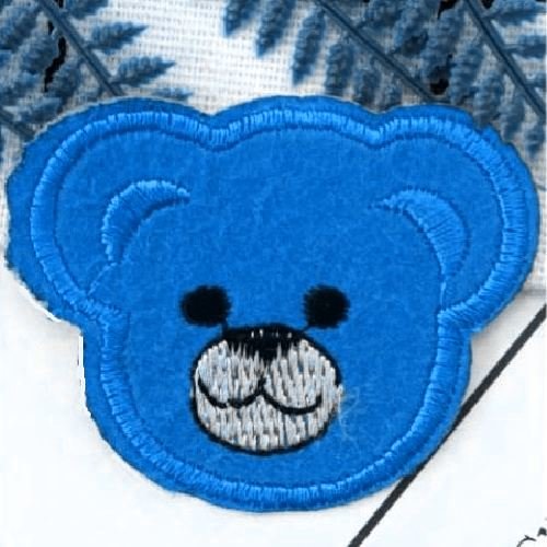 Écusson patch thermocollant, tête ourson / bleu turquoise ** 5,5 x 4,5 cm ** applique à repasser