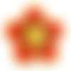Écusson patch thermocollant - fleur 5 pétales, pistil doré, rouge ** 5 x 5 cm ** applique à repasser