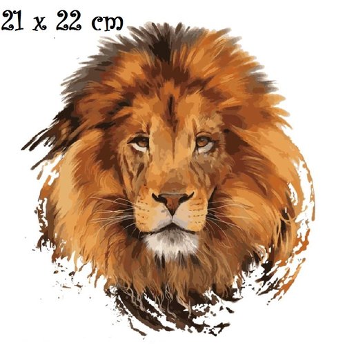 Patch applique, dessin transfert thermocollant, tête de lion ** 21 x 22 cm ** sérigraphie à repasser - t959