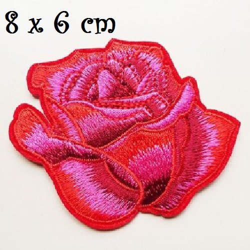 Écusson patch - fleur rose ** 8 x 6 cm ** applique brodée thermocollante - c118