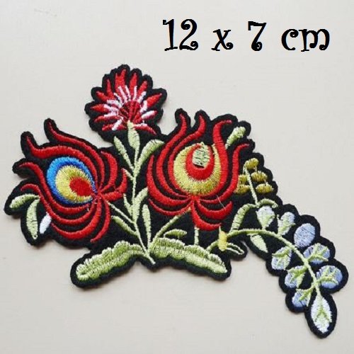 Écusson patch - bouquet de fleur exotique ** 12 x 7 cm ** applique brodée thermocollante - c104