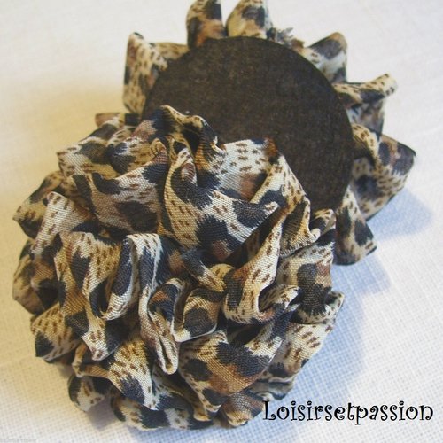Applique fleur rosace voile imprimé léopard / fond beige ** 7 cm ** à coudre ou à coller, vendu à l'unité - f12