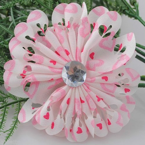 Applique fleur rosace voile imprimé, coeur strass / rose ** 7 cm ** à coudre ou à coller, vendu à l'unité - f13