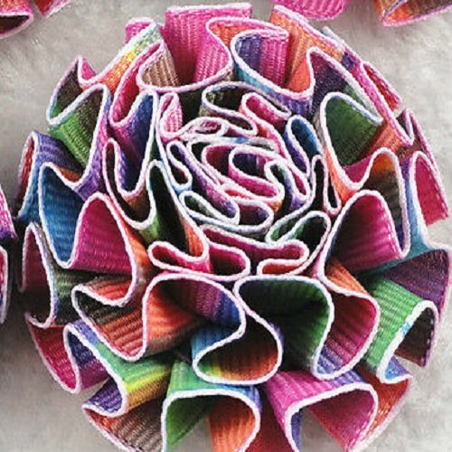 Applique fleur rosace ruban gros grain multicolore ** 5 cm ** à coudre ou à coller, vendu à l'unité - f15