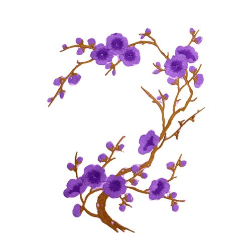 Grand écusson patch, branche fleurs de cerisier, mauve ** 12 x 38 cm ** applique brodée thermocollante - acd92