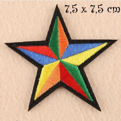Écusson patch thermocollant, étoile 5 couleurs ** 7,5 x 7,5 cm ** applique à repasser