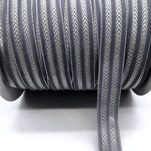 Ruban velours, rayure chevron scintillant - rj31 / gris argenté ** 25 mm ** glitter brillant, vendu par 50 cm