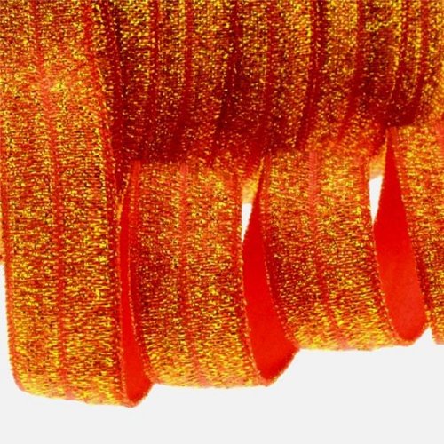 Ruban biais élastique brillant scintillant - 235 / rouge coquelicot doré ** 16 mm ** galon lurex foe - vendu par 50 cm